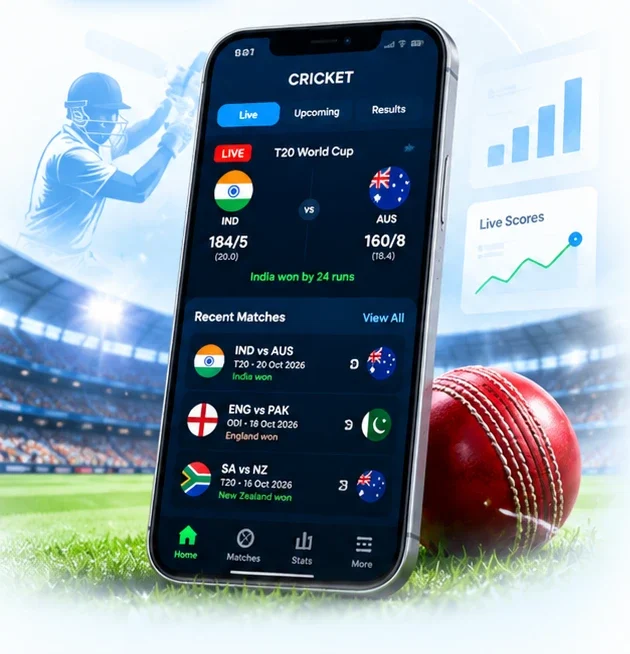 Diamond Exchange API integration and sports platform app showing live cricket matches on a mobile phone