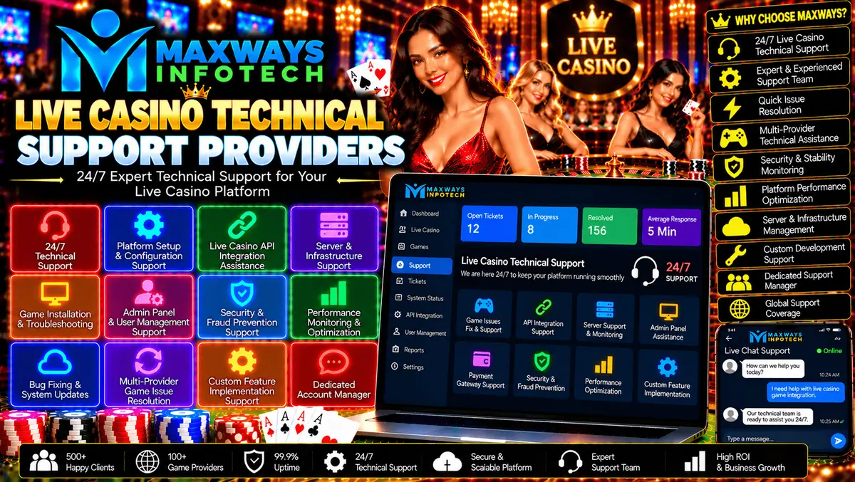 Live casino technical support team monitoring platform performance and resolving software integration issues
