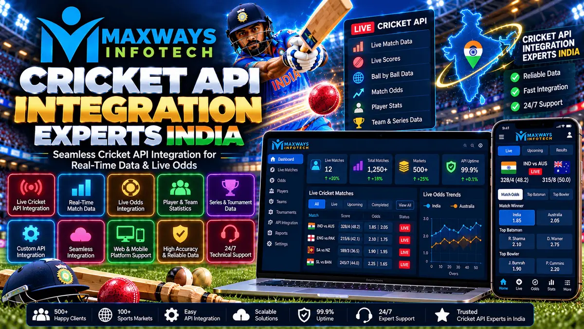 Cricket API integration experts in India connecting live cricket scores, match statistics, and structured data to a website or mobile application