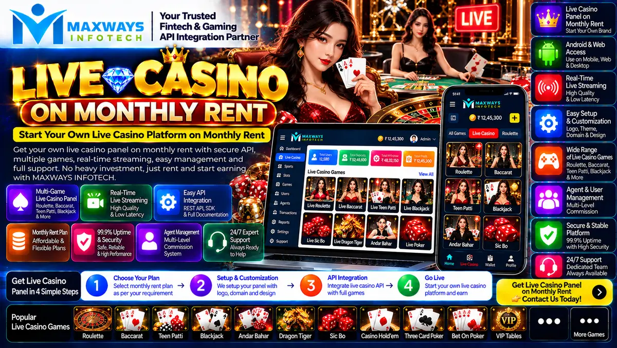 Live Casino on Monthly Rent platform with streamin