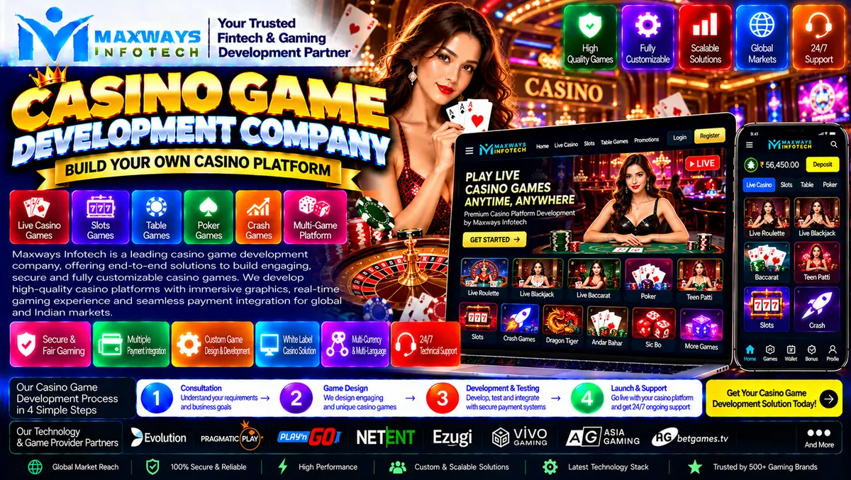 Casino game development company workflow showing g