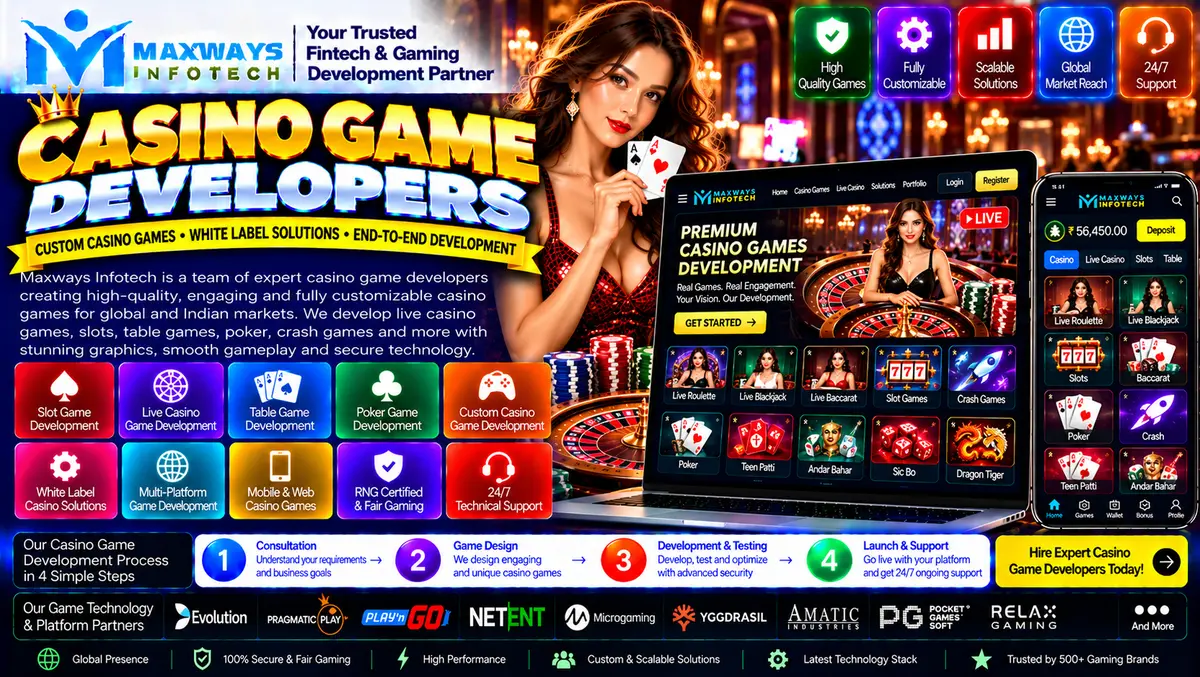Casino game developers working on game interface d