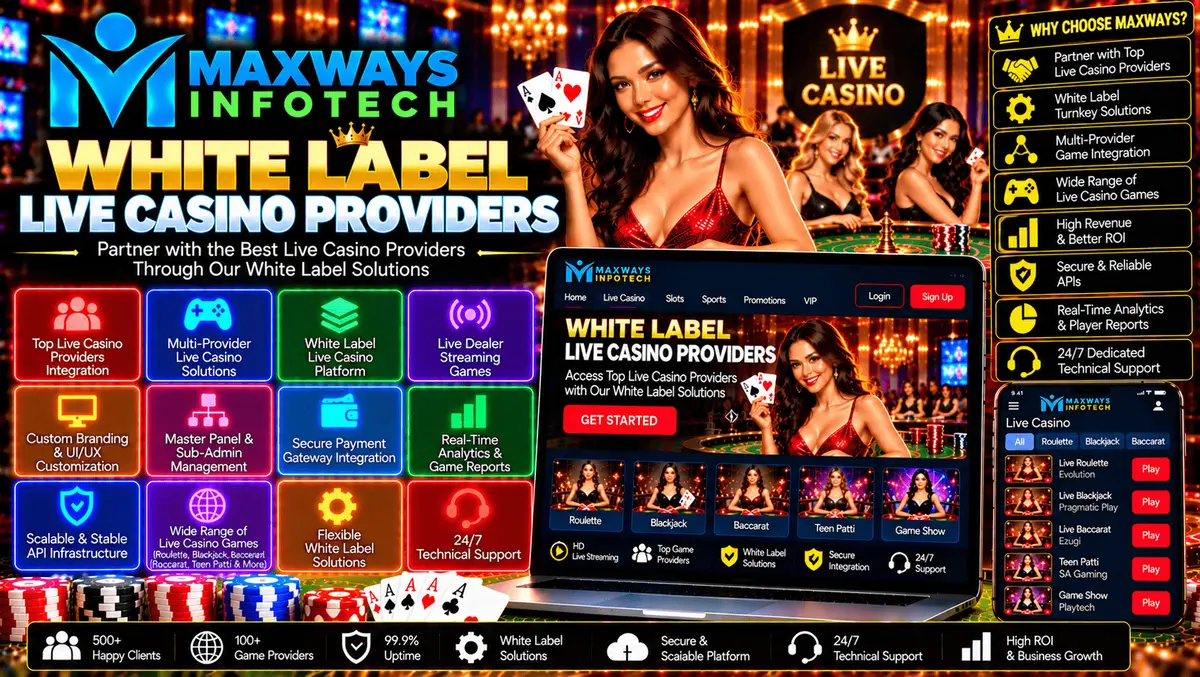 White label live casino providers offering configurable gaming platforms, branded interfaces, API integration, and administrative management tools