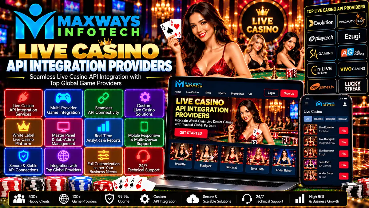 Live casino API integration providers connecting compatible gaming services with a website through secure software interfaces