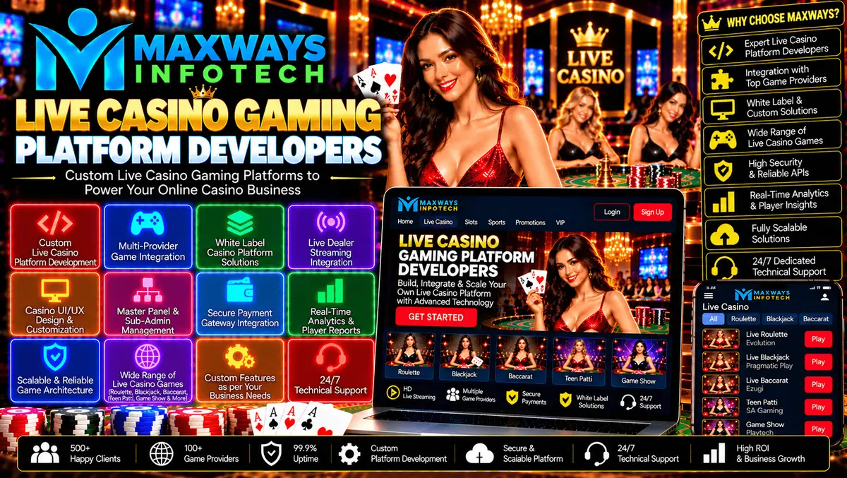 Live casino gaming platform developers building a responsive gaming interface with backend services, API integration, and platform management tools