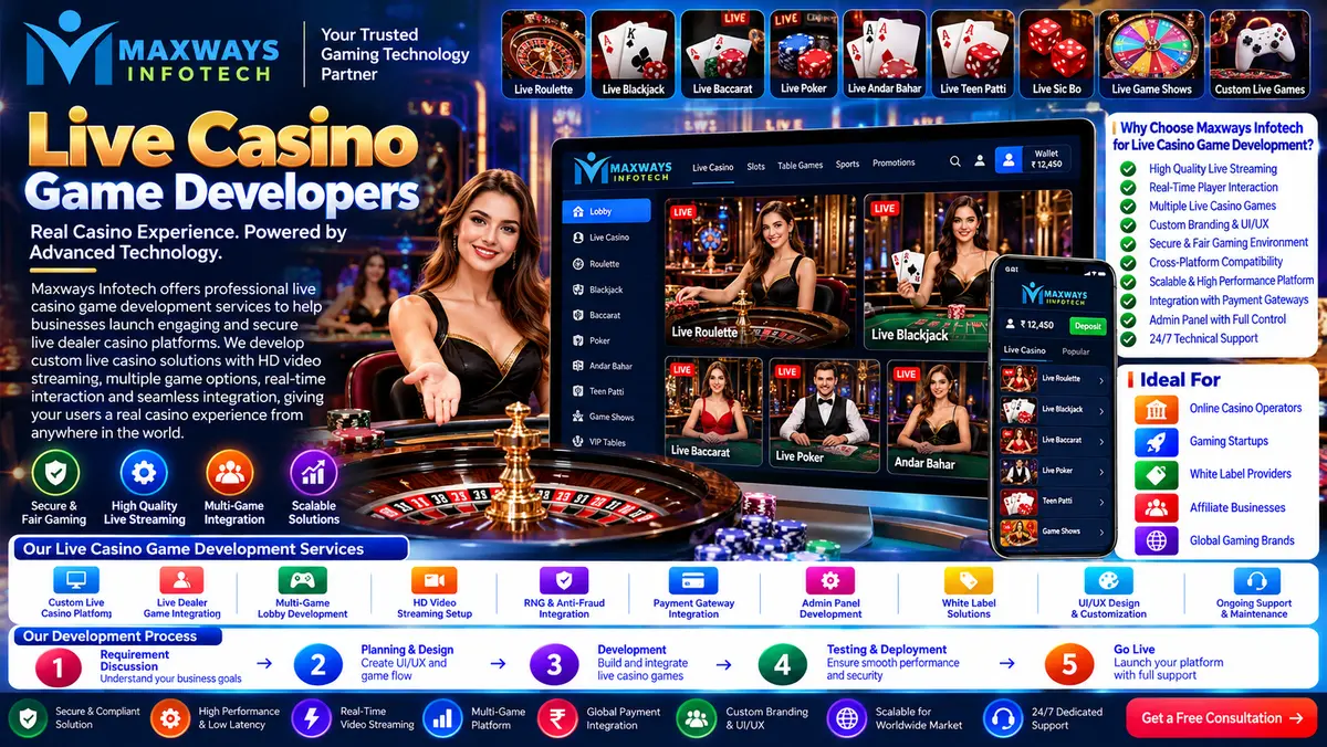 Live casino game development platform showing a li