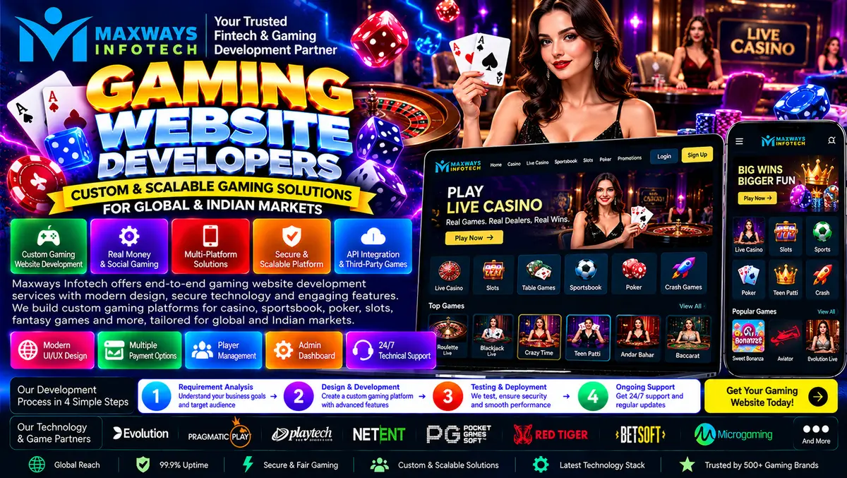 Gaming website development dashboard showing game