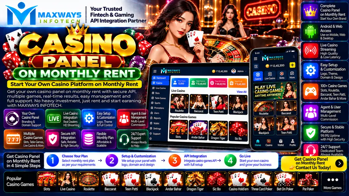 Casino Panel on Monthly Rent software dashboard an