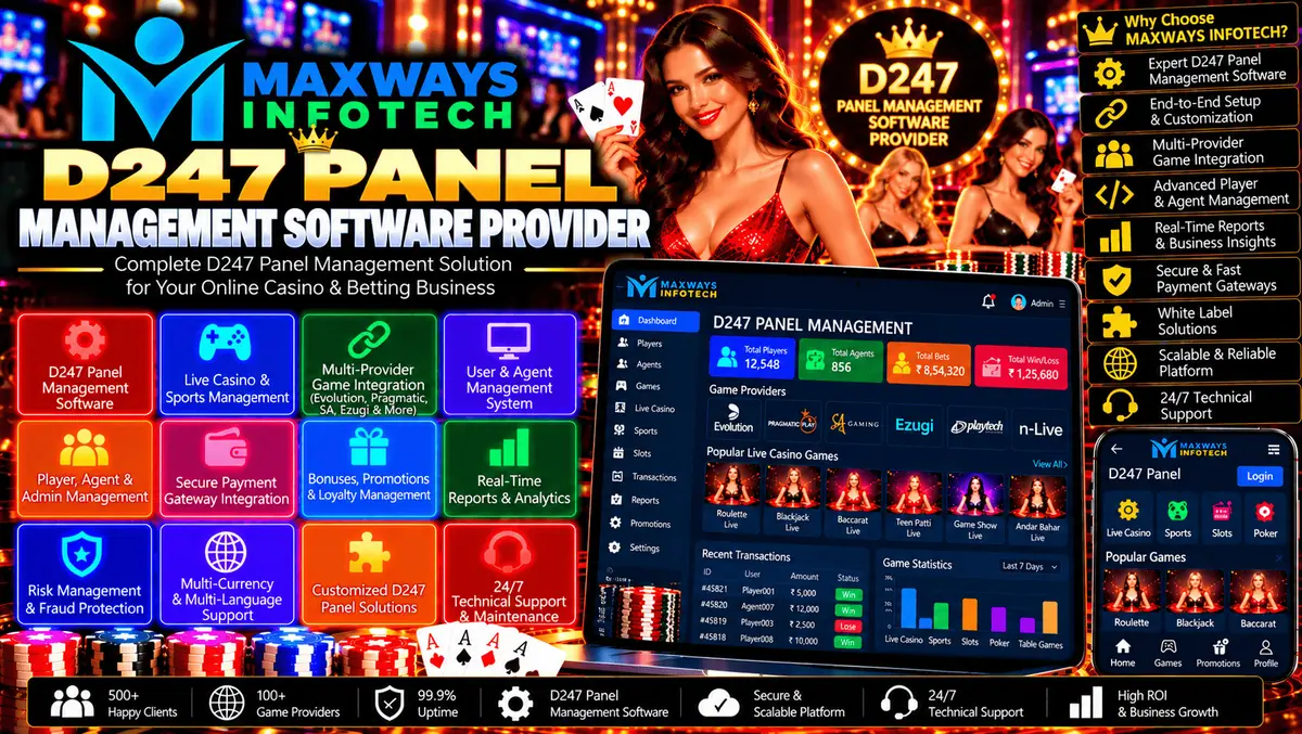 D247 panel management software dashboard showing administrative settings, user permissions, activity reports, security controls, and API integration.