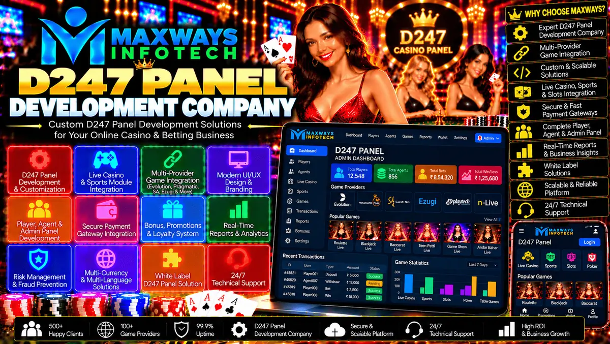 D247 panel development company designing a custom administration dashboard with user permissions, reporting tools, and API integration.