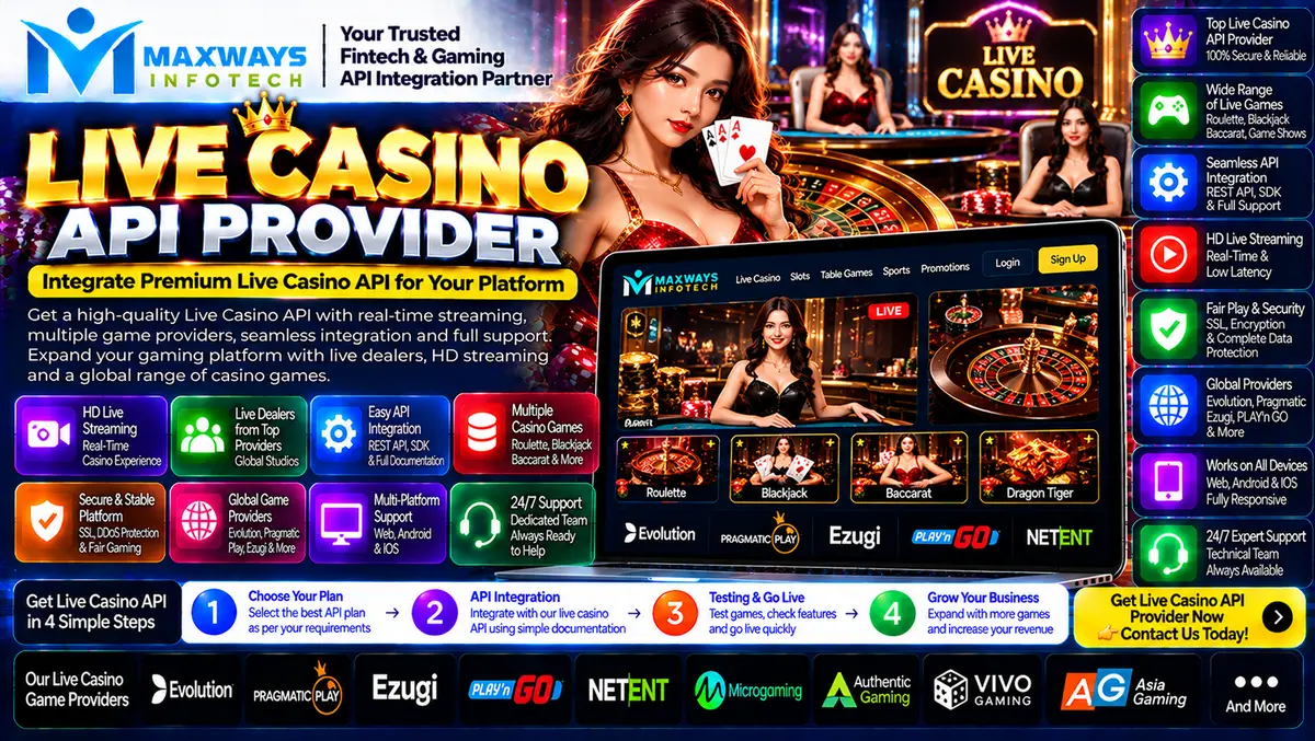 Live casino API provider technology showing API in