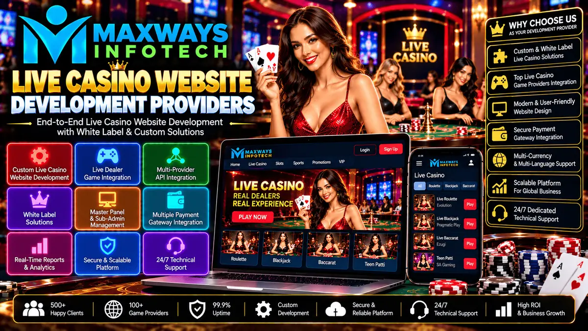 Live casino website development providers offering custom website design, software architecture, and API integration solutions.