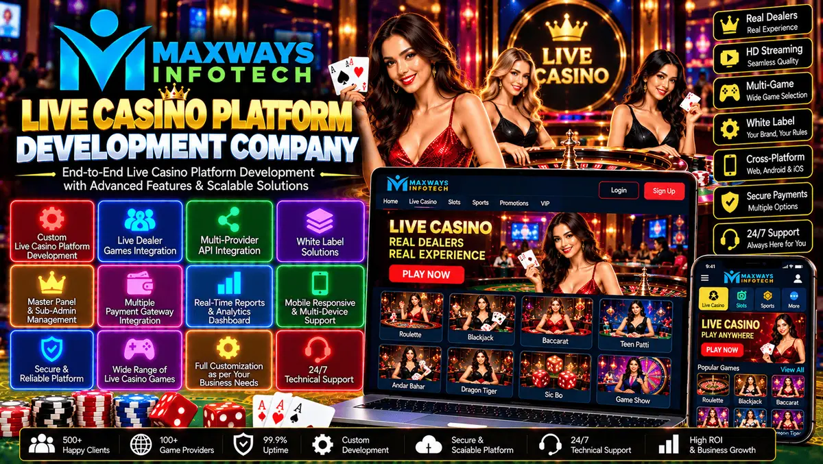 Live casino platform development company providing custom software architecture, responsive website design, and administrative dashboard solutions.