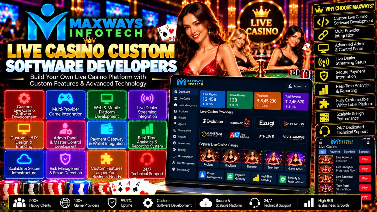 Live casino custom software developers designing casino platform architecture and API integrations