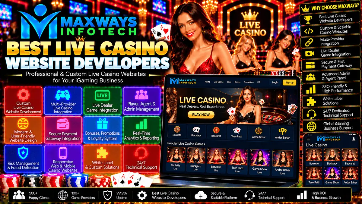 Best live casino website developers creating a responsive casino website with custom design, API integration, and secure administration features.